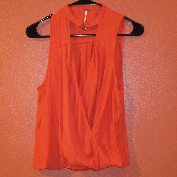 Free People Woman Small Petite Orange Key Hole Club Party Evening Shirt - Picture 1 of 6